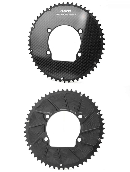 Riro RCB 110BCD Split Double CNC Aluminum Chainring with Carbon Fiber Reinforced Surface