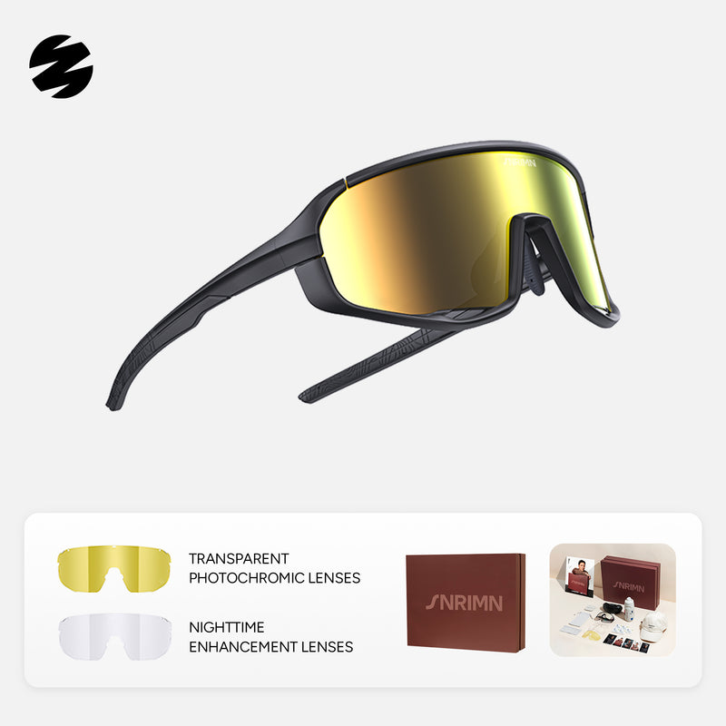 Load image into Gallery viewer, SUNRIMOON Twilight Full‑Frame Cycling Sunglasses Lenses By ZEISS, Photochromic, Interchangeable Sports Glasses for Cycling Running Outdoo JN2501A
