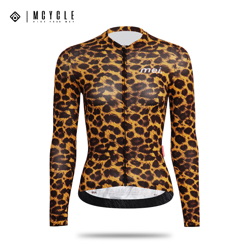 Load image into Gallery viewer, Mcycle Woman Leopard Print Long Sleeve Cycling Jersey MY262W