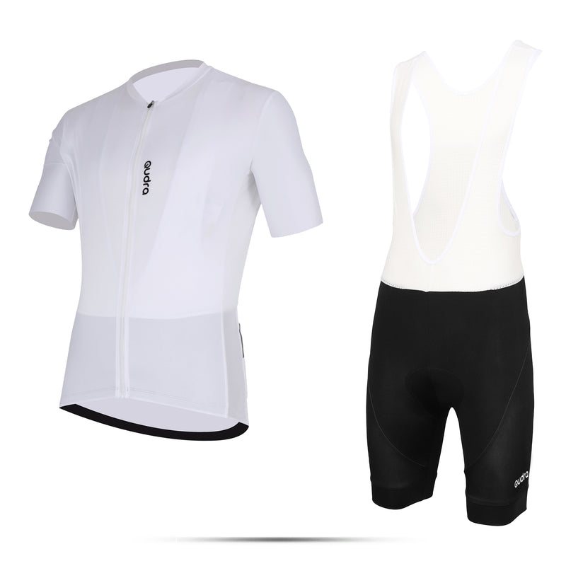 Load image into Gallery viewer, Qudra Cycling Jersey and Bib Tights Top with Short Pants White 062