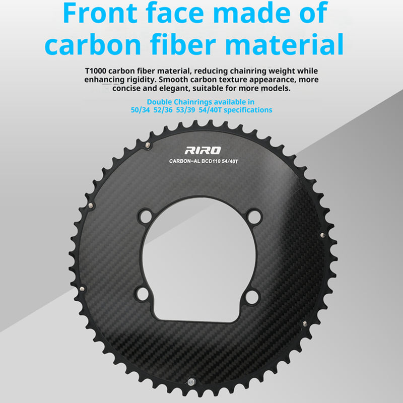 Load image into Gallery viewer, Riro RCB 110BCD Split Double CNC Aluminum Chainring with Carbon Fiber Reinforced Surface