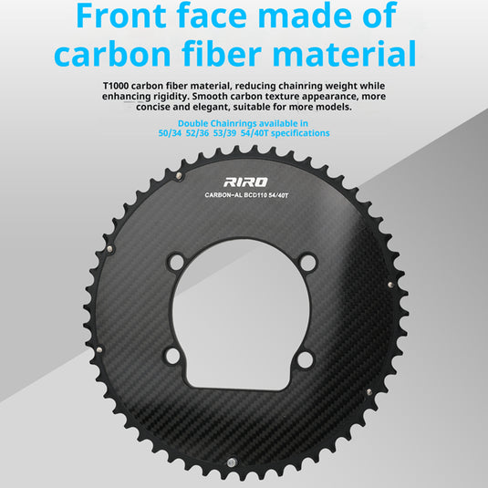 Riro RCB 110BCD Split Double CNC Aluminum Chainring with Carbon Fiber Reinforced Surface