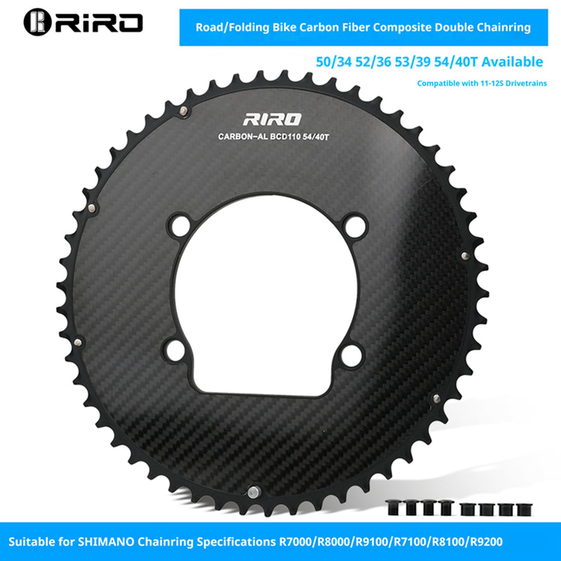 Load image into Gallery viewer, Riro RCB 110BCD Split Double CNC Aluminum Chainring with Carbon Fiber Reinforced Surface