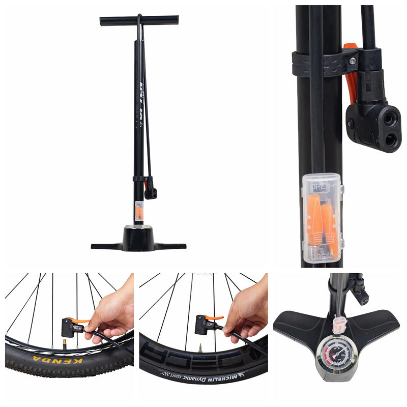Load image into Gallery viewer, Upten Bicycle Aluminum Floor Air Pump  with Gauge 200Psi Deluxe Stand Bike Pumps P29B