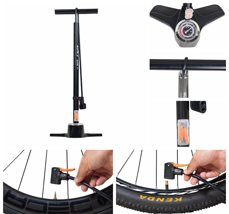 Load image into Gallery viewer, Upten Bicycle Aluminum Floor Air Pump  with Gauge 200Psi Deluxe Stand Bike Pumps P29B