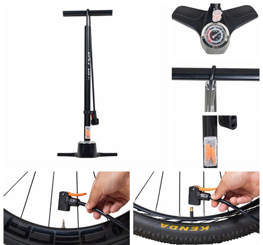 Upten Bicycle Aluminum Floor Air Pump  with Gauge 200Psi Deluxe Stand Bike Pumps P29B