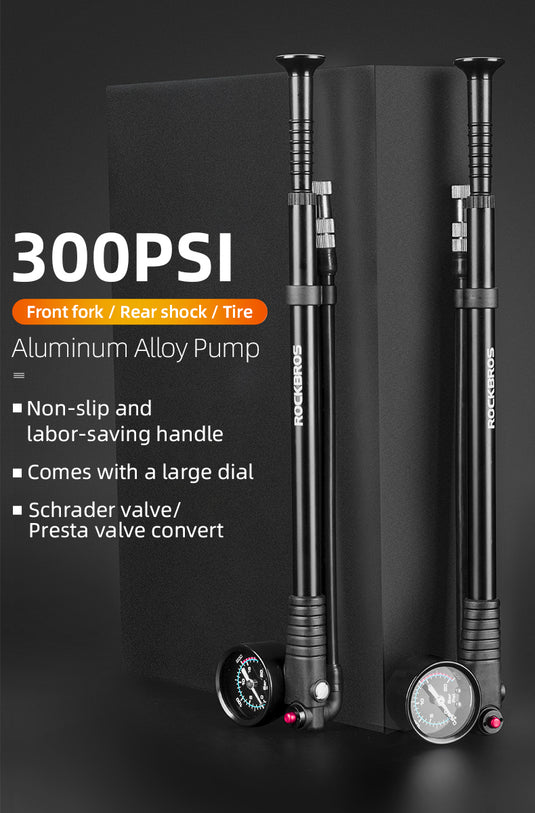Rockbros Bike Air Pump 300psi Fork Pump Gauge Rear Bicycle Suspension Hand Pump
