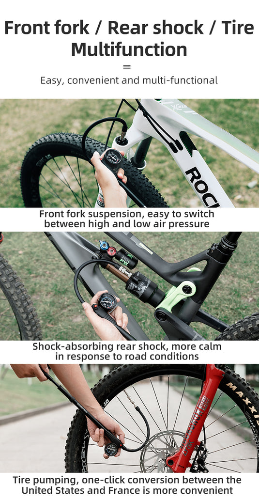 Rockbros Bike Air Pump 300psi Fork Pump Gauge Rear Bicycle Suspension Hand Pump