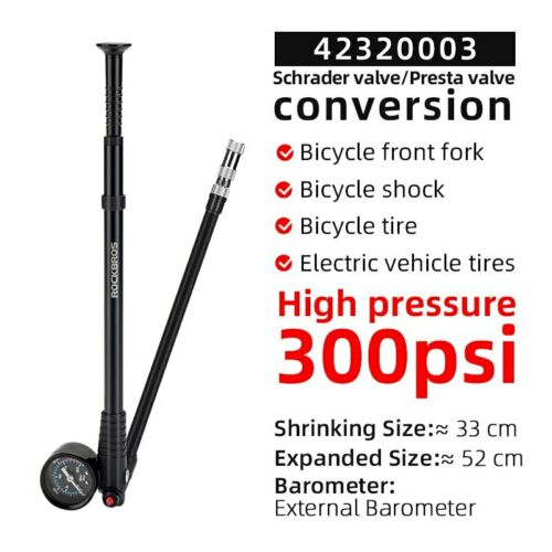 Rockbros Bike Air Pump 300psi Fork Pump Gauge Rear Bicycle Suspension Hand Pump