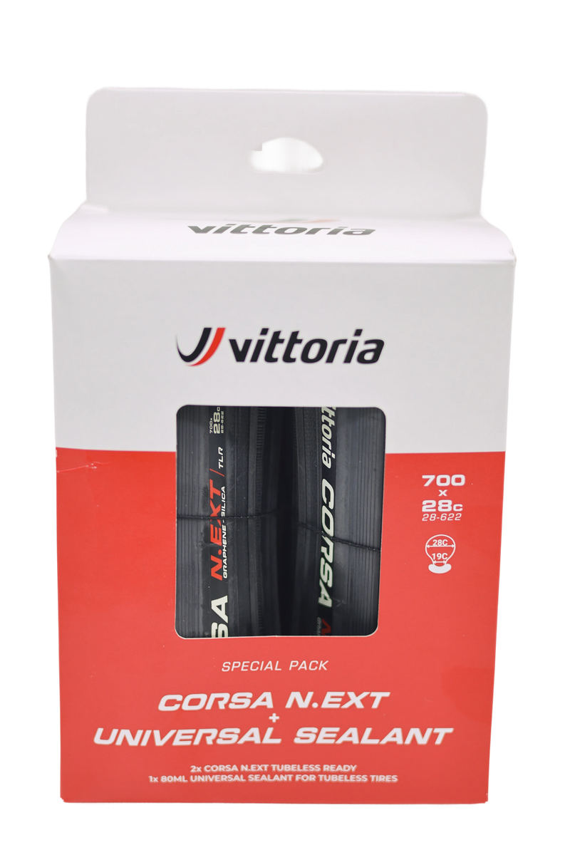 Vittoria 2x Corsa N.Ext Tubeless Ready 700C x 28 Road Tyre with Vittoria 2x Corsa N.Ext Tubeless Ready 700C x 28 Road Tyre with
