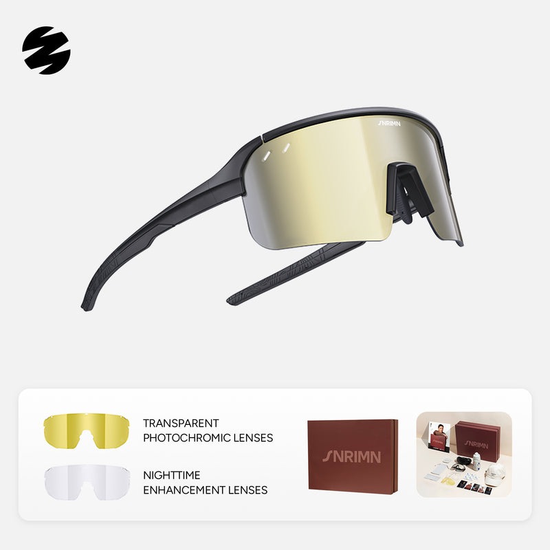 Load image into Gallery viewer, SUNRIMOON Twilight Half‑Rimmed Cycling Sunglasses Lenses By ZEISS, Photochromic, Interchangeable Sports Glasses for Cycling Running Outdoo JN2501B
