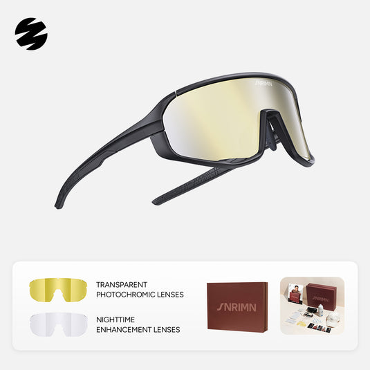 SUNRIMOON Twilight Full‑Frame Cycling Sunglasses Lenses By ZEISS, Photochromic, Interchangeable Sports Glasses for Cycling Running Outdoo JN2501A