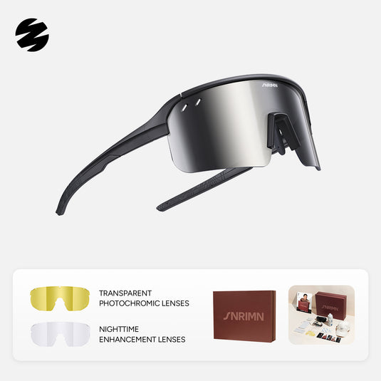 SUNRIMOON Twilight Half‑Rimmed Cycling Sunglasses Lenses By ZEISS, Photochromic, Interchangeable Sports Glasses for Cycling Running Outdoo JN2501B