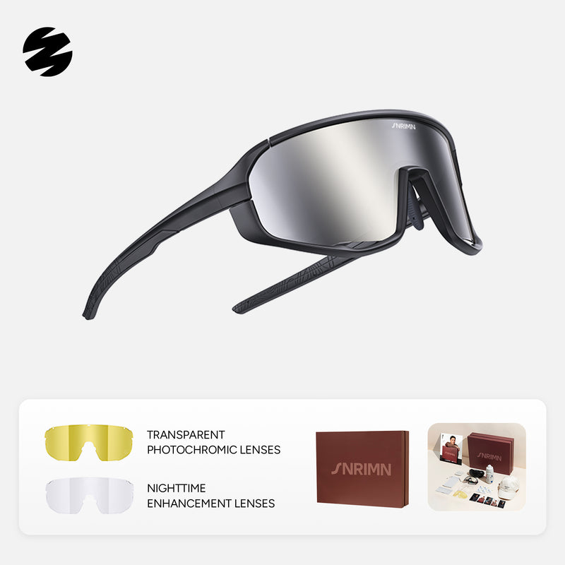 Load image into Gallery viewer, SUNRIMOON Twilight Full‑Frame Cycling Sunglasses Lenses By ZEISS, Photochromic, Interchangeable Sports Glasses for Cycling Running Outdoo JN2501A
