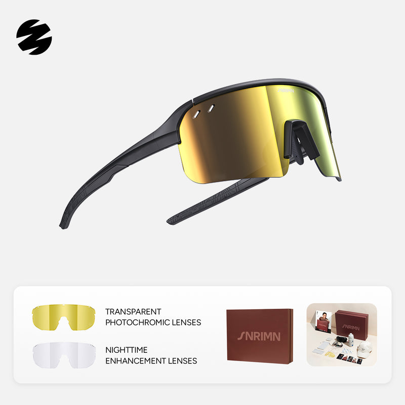 Load image into Gallery viewer, SUNRIMOON Twilight Half‑Rimmed Cycling Sunglasses Lenses By ZEISS, Photochromic, Interchangeable Sports Glasses for Cycling Running Outdoo JN2501B
