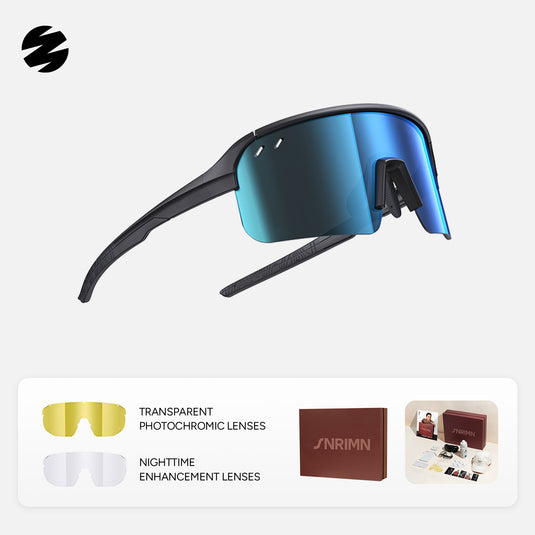 SUNRIMOON Twilight Half‑Rimmed Cycling Sunglasses Lenses By ZEISS, Photochromic, Interchangeable Sports Glasses for Cycling Running Outdoo JN2501B