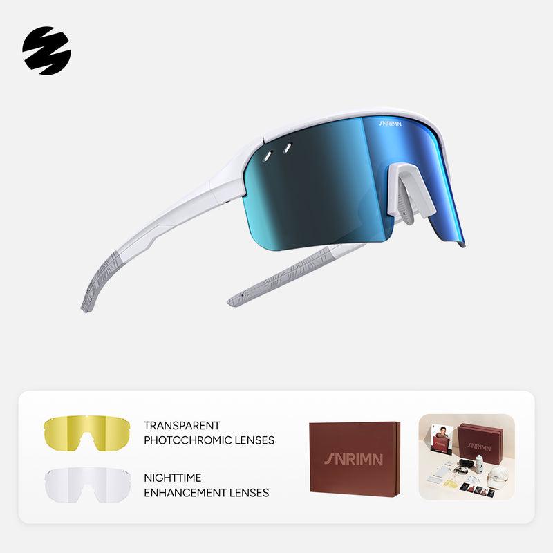 Load image into Gallery viewer, SUNRIMOON Twilight Half‑Rimmed Cycling Sunglasses Lenses By ZEISS, Photochromic, Interchangeable Sports Glasses for Cycling Running Outdoo JN2501B
