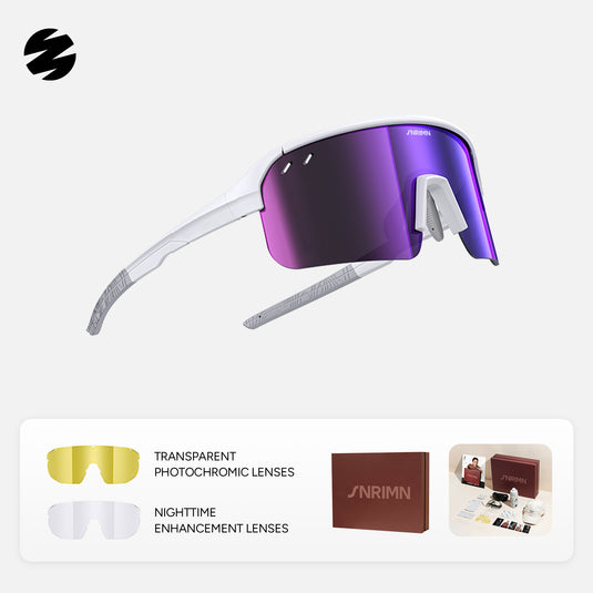 SUNRIMOON Twilight Half‑Rimmed Cycling Sunglasses Lenses By ZEISS, Photochromic, Interchangeable Sports Glasses for Cycling Running Outdoo JN2501B