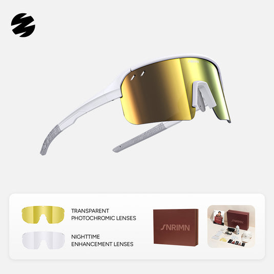 SUNRIMOON Twilight Half‑Rimmed Cycling Sunglasses Lenses By ZEISS, Photochromic, Interchangeable Sports Glasses for Cycling Running Outdoo JN2501B