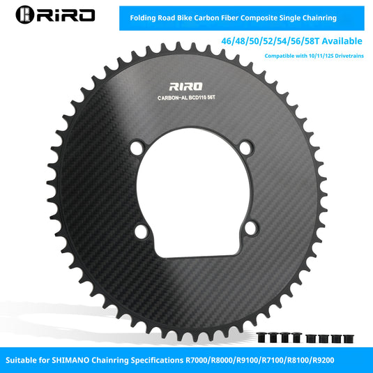 Riro RCB 110BCD CNC Aluminum Chainring with Carbon Fiber Reinforced Surface Single and Double Chainrings