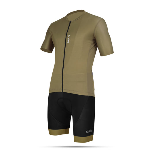 Qudra Cycling Jersey and Bib Tights Top with Short Pants Brown 060