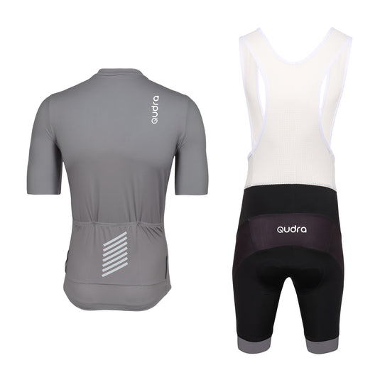 Qudra Cycling Jersey and Bib Tights Top with Short Pants Grey 059