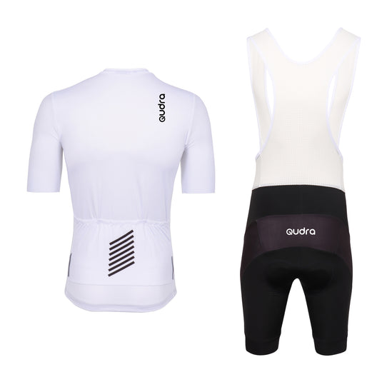 Qudra Cycling Jersey and Bib Tights Top with Short Pants White 062
