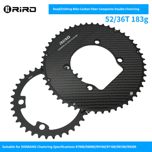 Riro RCB 110BCD Split Double CNC Aluminum Chainring with Carbon Fiber Reinforced Surface