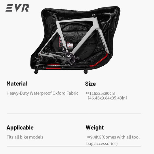 EVR Padded Rolling Bicycle Travel Bag | Air‑Friendly Bike Transport Case