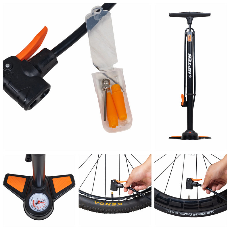 Load image into Gallery viewer, Upten Bicycle Floor Air Pump  with Gauge 160 Psi Stand Foot Bike Pumps 042
