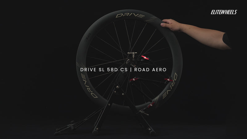 Load and play video in Gallery viewer, Elitewheels Drive SL CS Carbon‑Spoke Disc Road Wheelset | 48mm / 58mm Depth | UCI‑Approved
