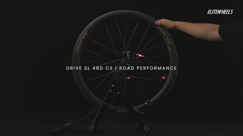 Load and play video in Gallery viewer, Elitewheels Drive SL CS Carbon‑Spoke Disc Road Wheelset | 48mm / 58mm Depth | UCI‑Approved
