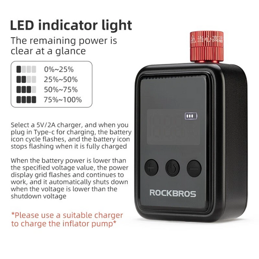 ROCKBROS Electric Mini Pump Bicycle Motorcycle Portable Inflator LED HW140