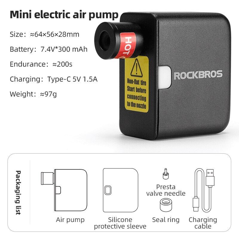 Load image into Gallery viewer, ROCKBROS 100PSI Mini Electric Air Pump Ultralight Motorcycle Bike Tire Inflator
