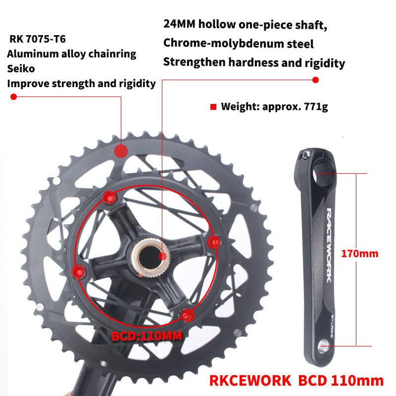 Load image into Gallery viewer, Racework Road Bike Crankset CNC Chainset 110bcd
