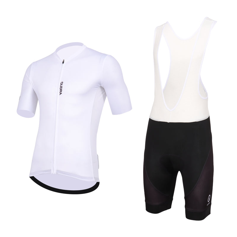 Load image into Gallery viewer, Qudra Cycling Jersey and Bib Tights Top with Short Pants White 062

