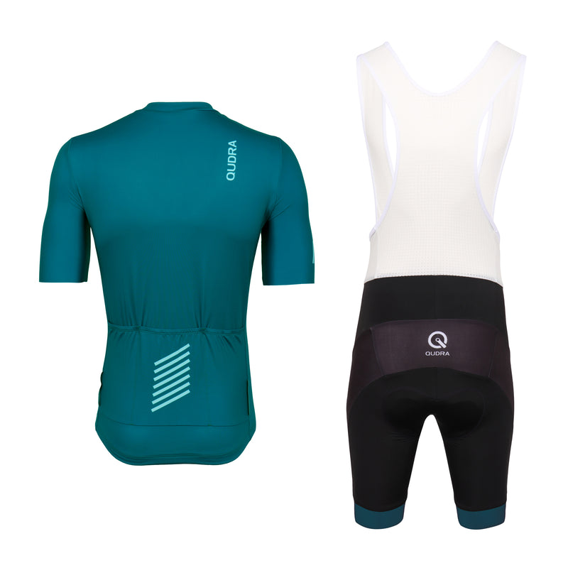 Load image into Gallery viewer, Qudra Cycling Jersey and Bib Tights Top with Short Pants Teal 063
