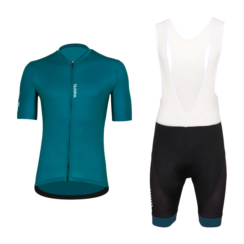 Load image into Gallery viewer, Qudra Cycling Jersey and Bib Tights Top with Short Pants Teal 063
